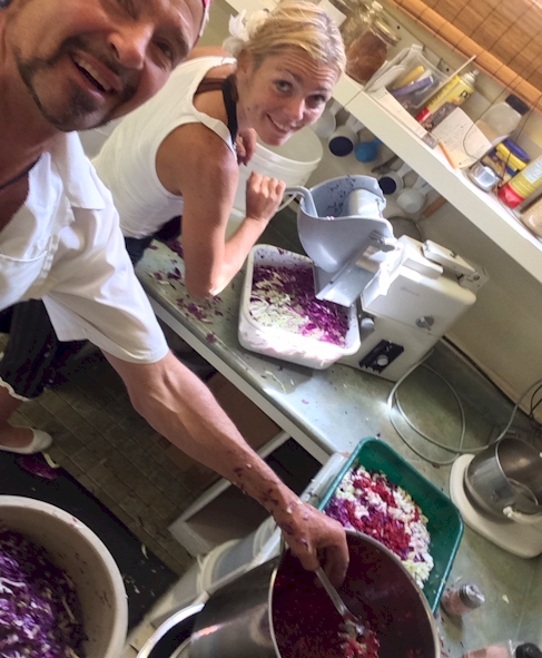 Chopping Cabbage into crock