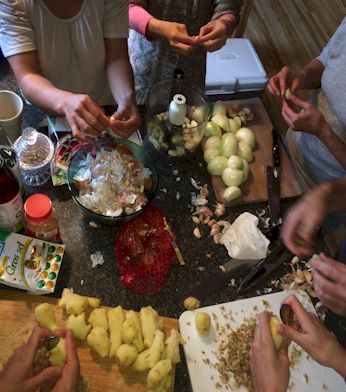 Sauce Making: Garlic, Ginger, and onion chopping